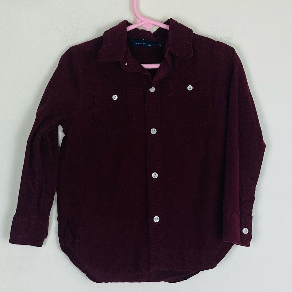 Janie and Jack wine colored corduroy button-down shirt. Size 3.